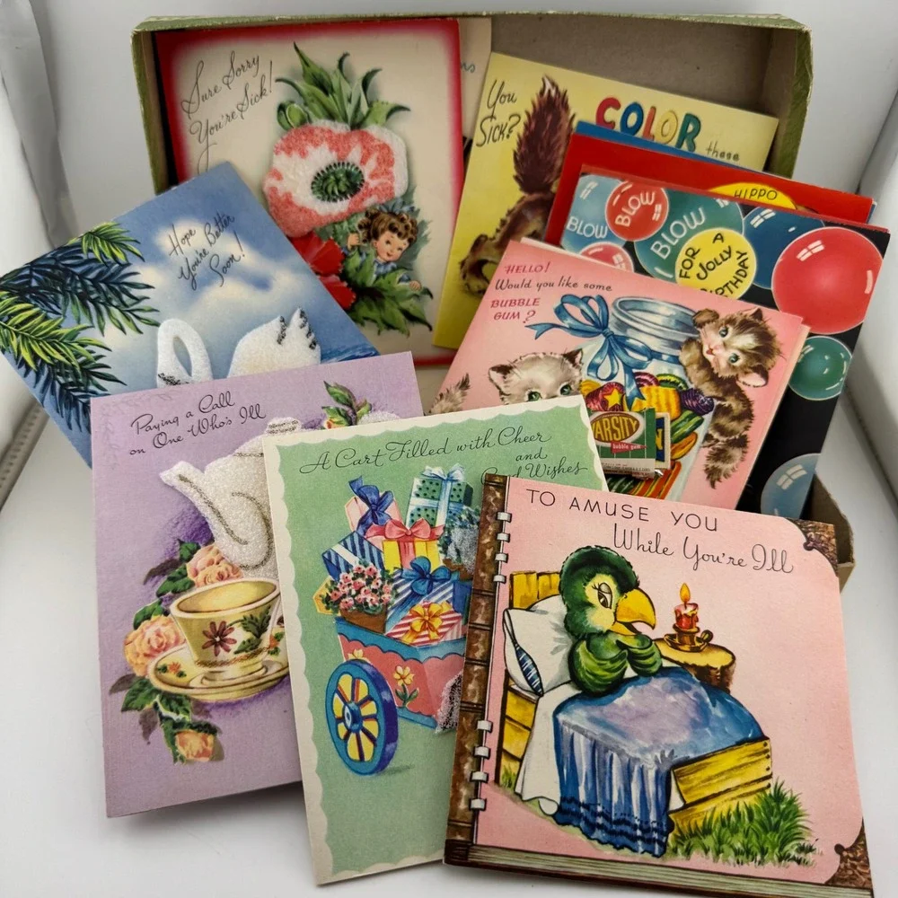 Sugar Cake Greeting Card Assortment Green Good Vintage Mid Century Retro Box